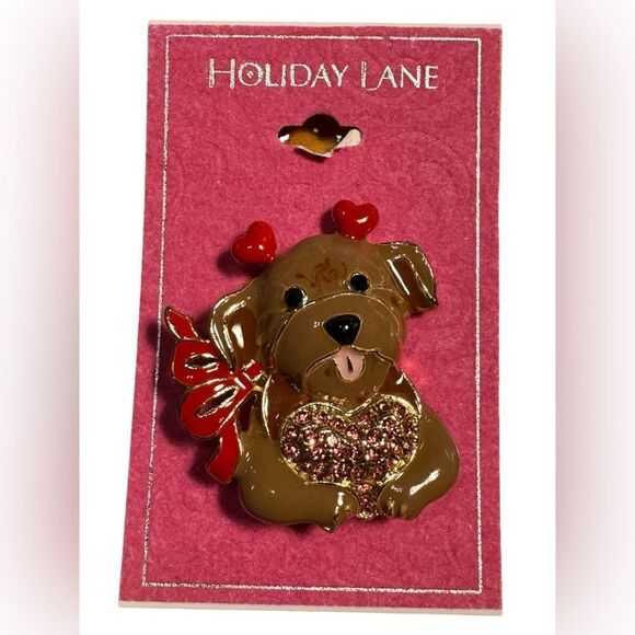 Holiday Lane Gold-Tone Pave Heart Dog Pin - Picture 2 of 3